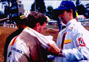 Als teammanager behaalde Kees ook het hoogst haalbare, met wereldtitels voor Pedro Tragter (hier op de foto in Australië in 1993), Grant Langston (2000) en Steve Ramon (2003).